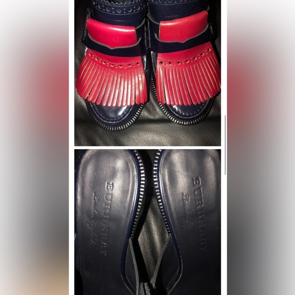 Burberry Beckshill Navy/Red Contrast Kiltie  Mules - Picture 2 of 7